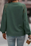 Lace Long Sleeve Textured Pullover in Green
