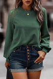 Lace Long Sleeve Textured Pullover in Green