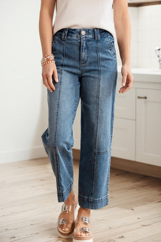 Exposed Stitching Wide Leg Straight Jeans