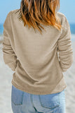 Waffle Knit Drop Shoulder Long Sleeve Top in Khaki