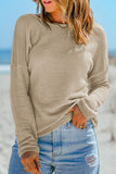 Waffle Knit Drop Shoulder Long Sleeve Top in Khaki