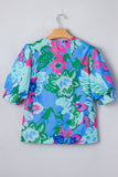 Floral Print V Neck Half Sleeve Blouse Multi Color