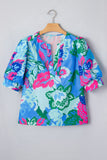 Floral Print V Neck Half Sleeve Blouse Multi Color