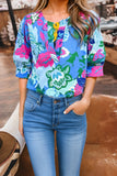 Floral Print V Neck Half Sleeve Blouse Multi Color