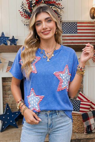 Patriot Star Patched Mineral Washed Tee in Blue