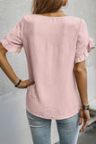 Solid Color Ruffle Trim Short Sleeve Blouse Pink