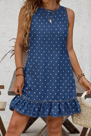 Polka Dot Sleeveless Denim Dress