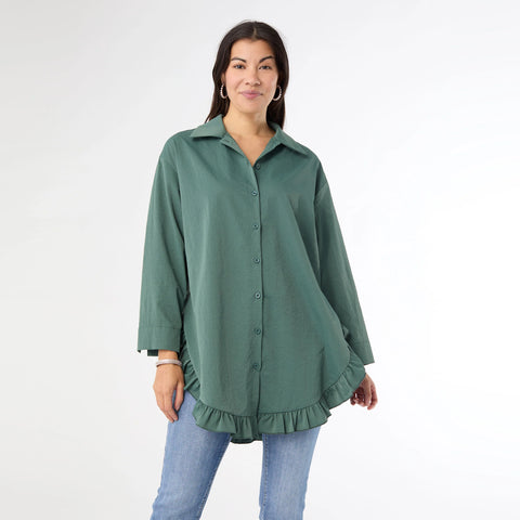 Tunic Top with Ruffle Bottom in Teal