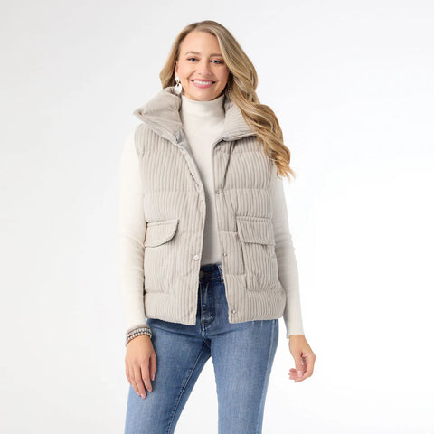 Corduroy Down Filled Vest in Gray