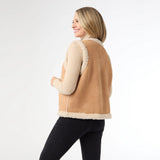 Faux Suede Open Front Vest with Sherpa in Camel