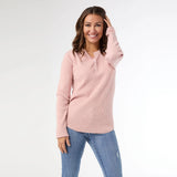 Soft Henley Top with Buttons in Dusty Rose