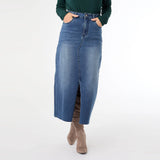EverStretch Long Denim Skirt with Front Slit