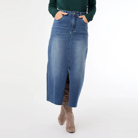 EverStretch Long Denim Skirt with Front Slit