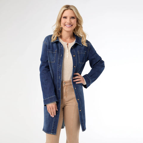 Bambu Soft Button Front Long Denim Shacket