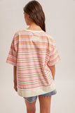 Multi Color Stripe Loose Fit Henley Top