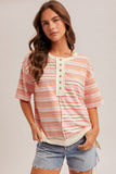Multi Color Stripe Loose Fit Henley Top