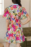 Bright Floral Striped Patchwork V Neck Dress