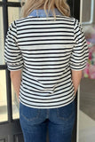 Stripe Short Sleeve Polo Collar Blouse