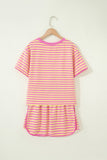 Stripe Short Sleeve Top And Skirt Set in Pink/Yellow Stripe