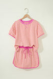 Stripe Short Sleeve Top And Skirt Set in Pink/Yellow Stripe