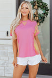 Waffle Textured Striped Loose T Shirt