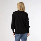 Mock Neck Sweater with Pearl Button Cuff in Black