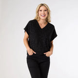 Sparkle V-Neck Cap Sleeve Sweater in Black