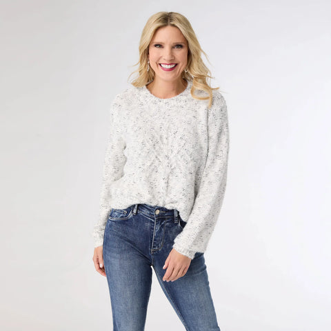 Sparkle Sweater with Front Cable Knit Tree