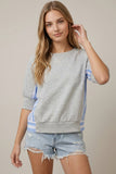 Terry & Stripe Mix Sweatshirt Top in Heather Gray