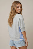 Terry & Stripe Mix Sweatshirt Top in Heather Gray