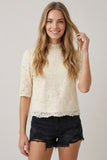 Lace Mock Neck Top in Cream