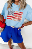 Faux Patchwork Printed USA Flag Casual Tee in Blue