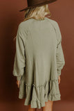 Green Ruffle Hem Long Sleeve Dress