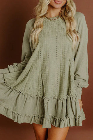 Green Ruffle Hem Long Sleeve Dress