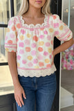 Polka Dot Lace Trim Blouse