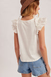 Ruffle Short Sleeve Knit Top in White