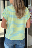 Stripe Elastic Cuffed Short Sleeve Top
