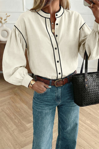 Contrast Trim Button Front Blouse