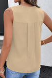 Shirred Contrast Stitch V Neck Sleeveless Top