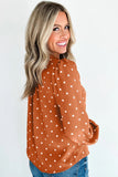 Polka Dot Button Up Shift Top in Rust Brown