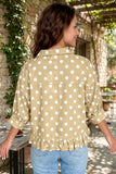 Khaki Polka Dot Ruffle Hem Shirt