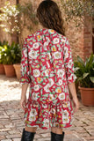 Red Floral Print Half Sleeve Shift Dress