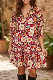 Red Floral Print Half Sleeve Shift Dress
