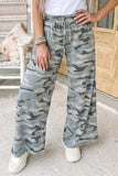 Camo Wide Leg Tie Elastic Waist Casual Pants