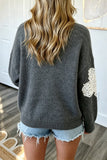Pearl Beaded Floral Accent Sweater