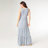 Janie Striped Tiered Maxi Dress in Blue/Ivory