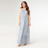 Janie Striped Tiered Maxi Dress in Blue/Ivory