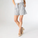 High Waisted Shorts with Belt in Blue/White