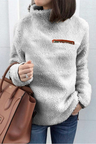 Sherpa High Neck Sweatshirt in Light Gray