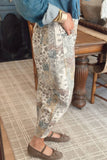 Boho Floral Patchwork Western Print Straight Leg Jeans